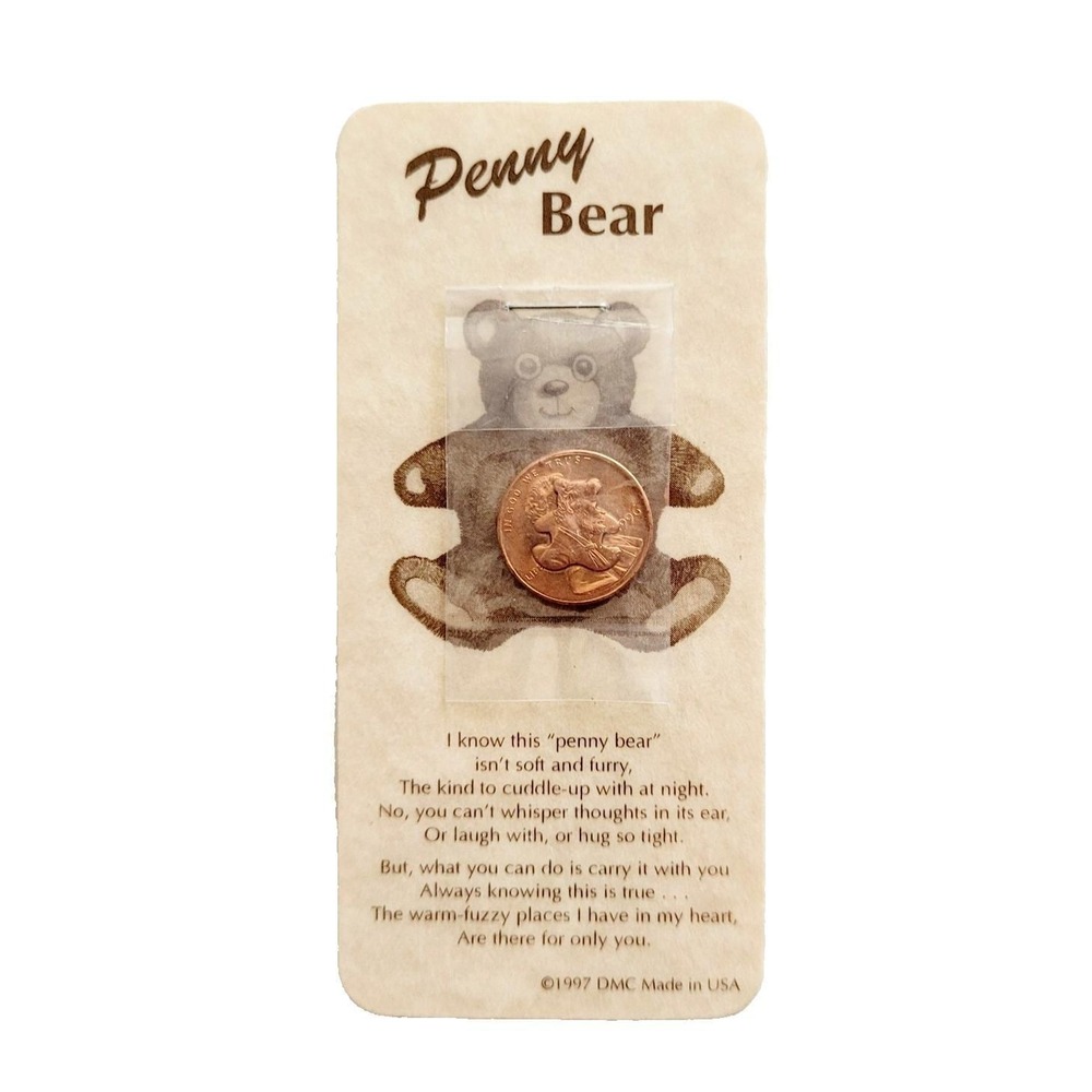 Vintage 90s Penny Bear Bookmark Coin Brown Teddy DMC 1997 USA Lincoln Penny 1996